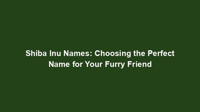Shiba Inu Names: Choosing the Perfect Name for Your Furry Friend